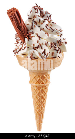 VANILLA ICE CREAM CONE WITH CHOCOLATE Stock Photo