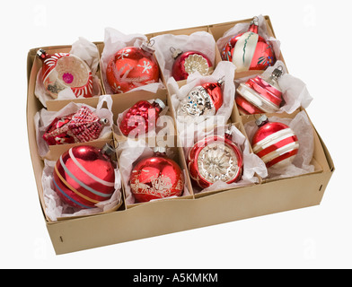 Box of Christmas ornaments Stock Photo