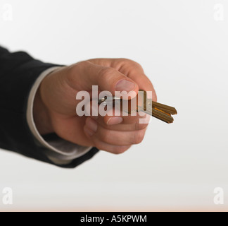 Studio shot of businessman holding keys Stock Photo