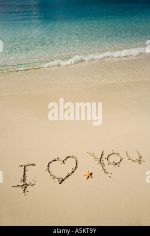 I Love You written in sand Stock Photo