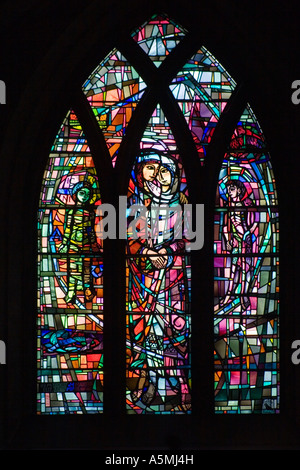 Stainglass window at Pluscarden Abbey, Elgin, Morayshire, Scotland. Stock Photo