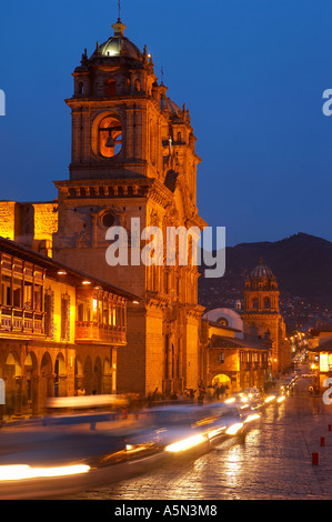 Iglesia de la Compania de Jesus Plaza de Armas at dusk Cusco Peru Stock Photo