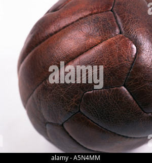 an old fashioned hand stitched 18 panel leather football with lacing made by Salters of Aldershot UK. circa 1950 Stock Photo