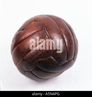 an old fashioned hand stitched 18 panel leather football with lacing made by Salters of Aldershot UK. circa 1950 Stock Photo