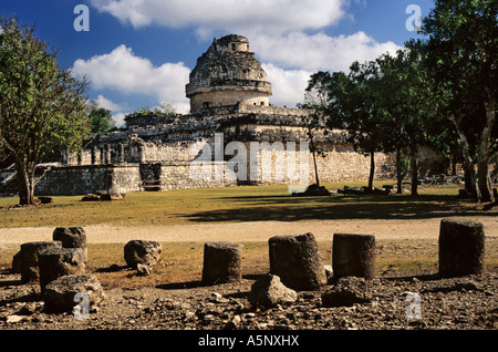 El Caracol Observatory, Mayan Toltec ruins at Chichen Itza, Yucatan, Mexico Stock Photo