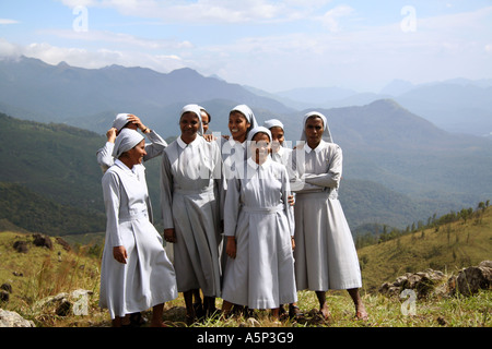 Local nuns on top of Ponmudi hills, Kerala, India Stock Photo