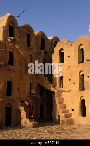 Ksar Ouled Soltane fortified granary ghorfas cells used in the past to store grain Tunisia Stock Photo