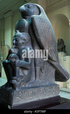 Statue of the young Rameses II and the god Horus from Tanis,  Egyptian Museum, Cairo, Egypt Stock Photo