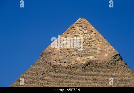 Pyramid of Khafre with limestone covering at the summit, Pyramids of Giza, Cairo, Egypt Stock Photo