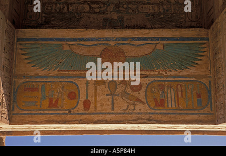 Medinet Habu, polychrome bas-relief depicting the winged solar disc, Luxor, Egypt