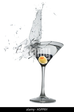 Exploding martini glass Stock Photo