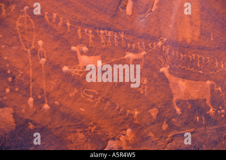 native american pictographs carved into red rock,Bluff,Utah Stock Photo