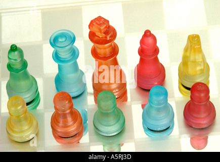 Coloured glass chess set Stock Photo
