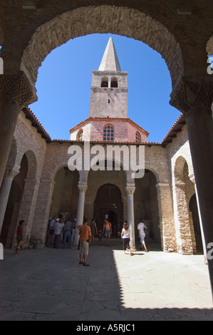 Porec Istria Croatia basilica St Euphrasius Unesco world heritage site Atrium of the church with the bell tower Stock Photo