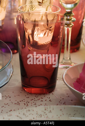 Glasses on set table Stock Photo