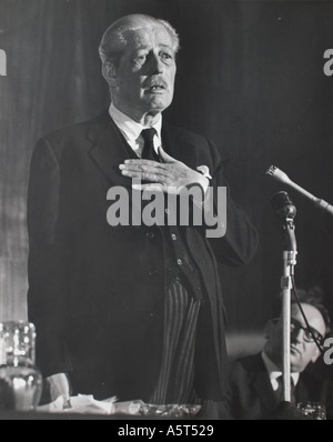 Prime Minister Harold MacMillan speaks to National Union of Teachers Circa 1963 watched by Fred Jarvis NUT General Secretary Stock Photo