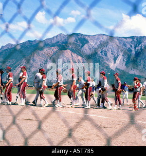 First Nations Canadian baseball teams shake hands before play in Lillooet British Columbia Canada Stock Photo