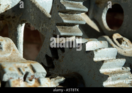 Closeup of part of an antique gear mechanism in the bellhouse at Pemaquid  Point in Bristol, Maine, US.   Camera: Nikon D2x. Stock Photo