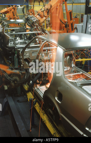 Robotics spot welding at Saab-Scania Plant in Sweden Stock Photo