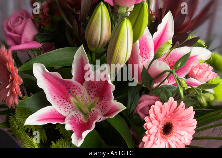 Pink Flowers with Lilies and Roses. Stock Photo