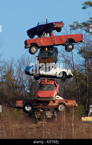 Car totem attracts customers to Harry's U Pull Em Hazleton Pennsylvania largest automobile salvage yard in world Stock Photo