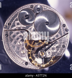 Close Up Detail Macro Inside Interior Of Pocket Watch Clock Interior With Gears Stock Photo