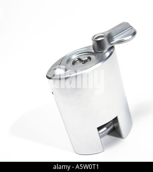 A chrome strong tough padlock and key Stock Photo