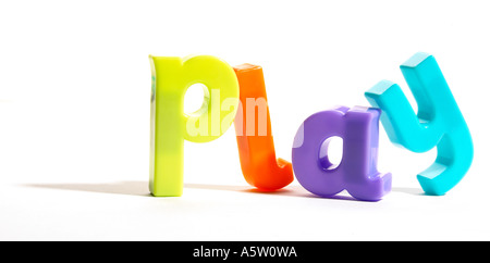 The word Play written with fridge magnets Stock Photo