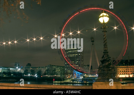 London Eye seen from the Embankment. London, England Stock Photo