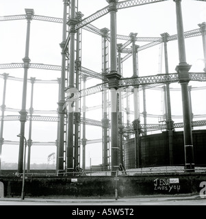 Kings Cross in London in England in Great Britain in the United Kingdom UK. Urban Landscape City Industry Industrial Gas Gasholder Stock Photo