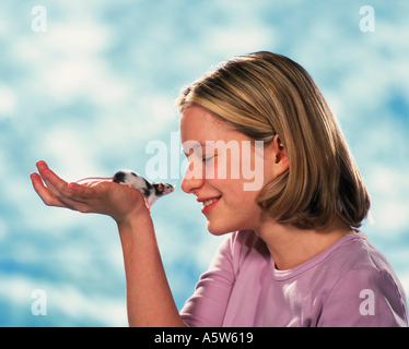 girl with fancy mouse Stock Photo