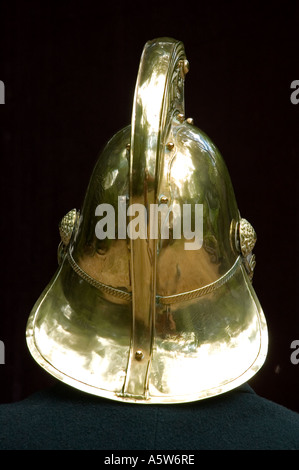 Closeup detail of a brass firemans helmet. DSC 8359 Stock Photo