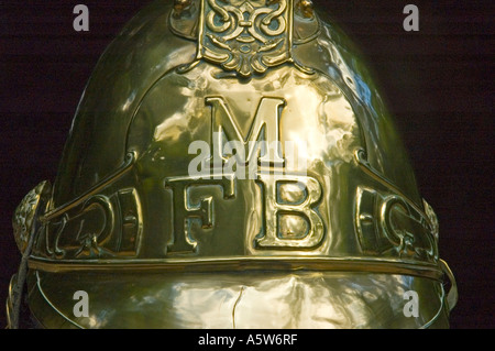 Closeup detail of a brass firemans helmet. DSC 8371 Stock Photo