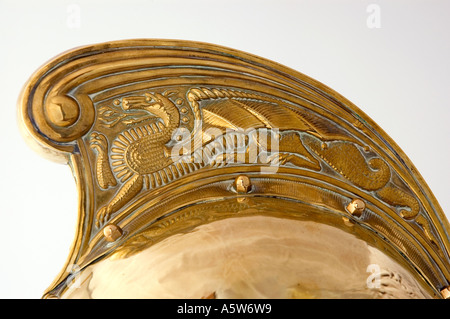 Closeup detail of a brass firemans helmet. DSC 8560 Stock Photo