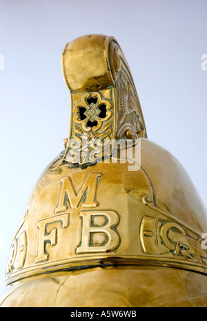 Closeup detail of a brass firemans helmet. DSC 8563 Stock Photo