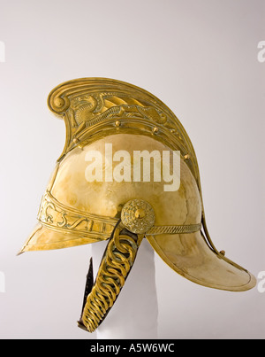 Closeup detail of a brass firemans helmet. DSC 8564 Stock Photo