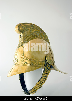 Closeup detail of a brass firemans helmet. DSC 8566 Stock Photo