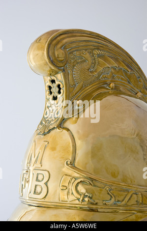 Closeup detail of a brass firemans helmet. DSC 8567 Stock Photo