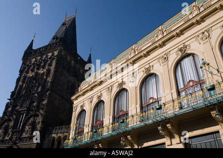 Powder Gate Power and Municipal House Hall, Obecni Dum . Old Town, Prague Stock Photo