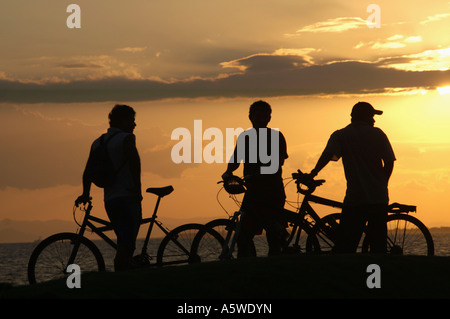 Biker at sunset  Stock Photo