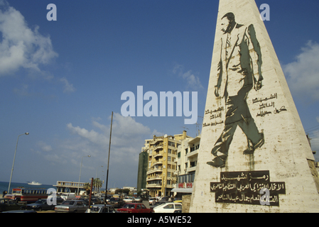 Statue of the former president with Corniche Avenue, Minet El Hosn, Beirut, Lebanon. Stock Photo