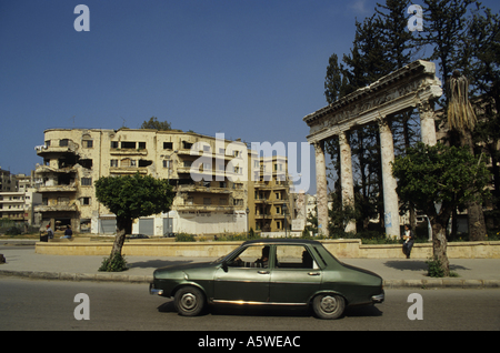 Lebanon Beirut In April 1994 After The Civil War Renault 12 Car Speeding By The Damascus Road Stock Photo