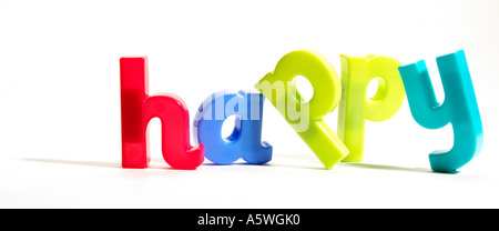 the word happy written with fridge magnet letters Stock Photo