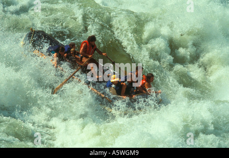 Shooting the Hole, Rapid No 5 below Victoria Falls Zambezi River, Zimbabwe Zambia border, South Central Africa. Stock Photo