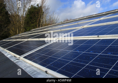 Solar photo voltaic panels on a house roof in East Devon England Stock Photo
