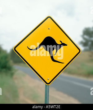 Kangaroo road sign on a country road in New South Wales, Australia Stock Photo