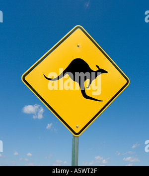 Kangaroo road sign on a country road in New South Wales, Australia Stock Photo