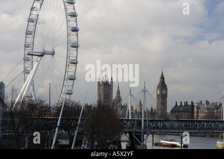 Houses of Parliament London Eye Millennium wheel London England UK Stock Photo