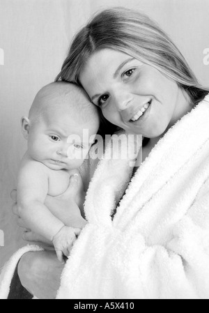 Monochrome Portrait of a Mother and Her Baby