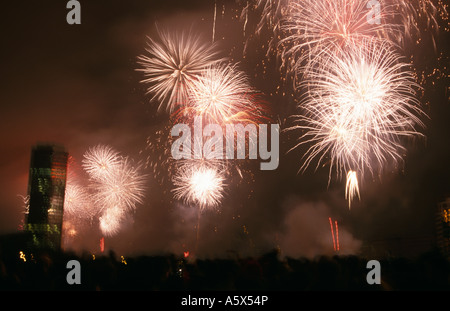 Millennium Firework Display (1st January 2000) over the River Thames, London, England, UK Stock Photo